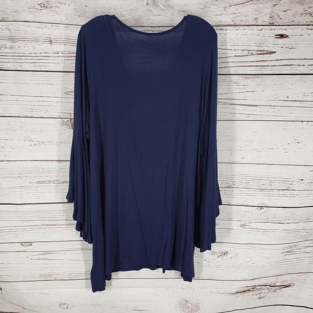ROAMAN'S Women's Navy Blue Beaded Front Bell Sleeve Top Blouse Size 1X - Picture 12 of 12